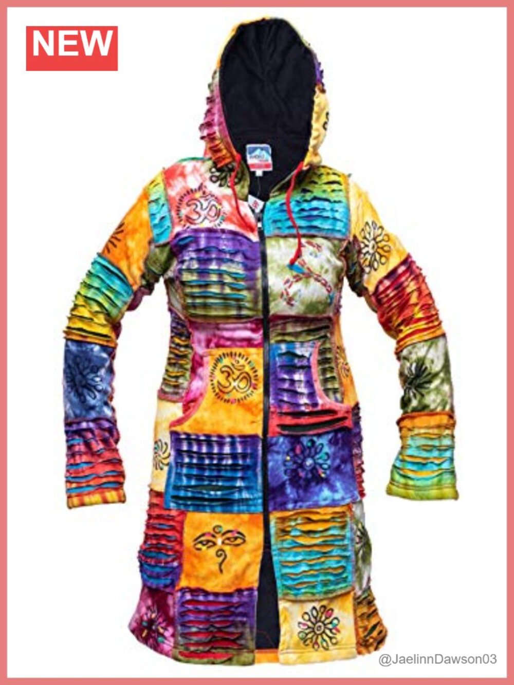 Ribbed Cotton Fleece Lined Patchwork Knee-Length Winter Jacket